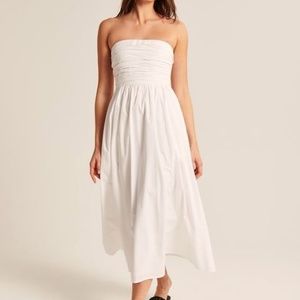 Emerson Strapless Poplin Midi Dress (White)